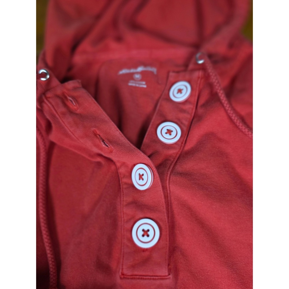 Eddie Bauer Red Cotton Henley Hoodie Sweatshirt Womens Medium Button Front